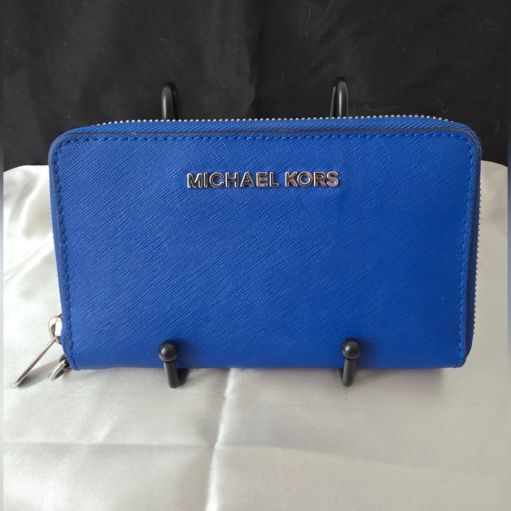 Michael Kors Zip Wristlet Wallet in Electric Blue.